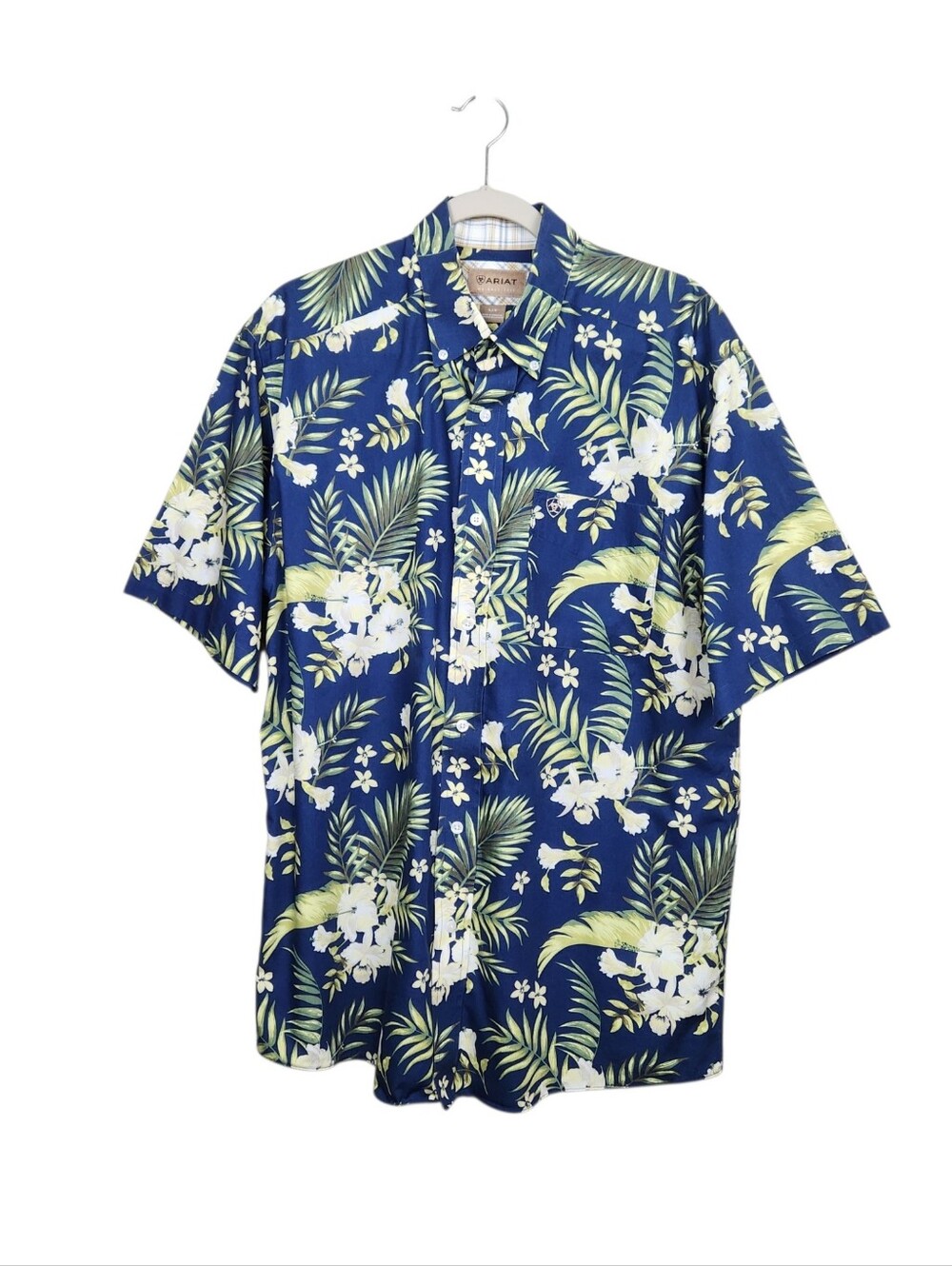 Ariat Ephraim Blue Floral Hawaiian Western Short Sleeve Shirt Mens Size Large